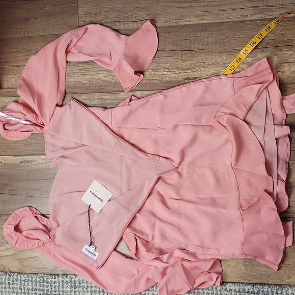 Superdown Blush Khloe Ruffle Puff Sleeve Mini tie Dress whimsical Feminine xs - Picture 7 of 16